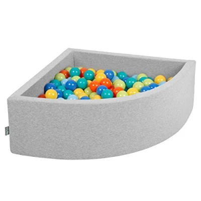 Image of KiddyMoon Soft Ball Pit Quarter Angular 90X30cm/200 Balls ∅ 7Cm / 2.75In For Kids, Foam Pool Baby Playballs, Made In EU, Light Grey:Lgreen/Orange/Turq/Blue/Babyblue/Yellow