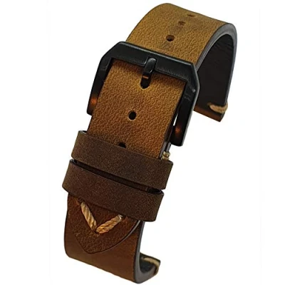 Image of Max Genuine Leather Watch Strap Crazy Horse/Oil Wax Vintage for Traditional and Smartwatch (22mm, Tan Horse)