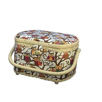 Image of Michley Large Premium Owl patterned Sewing Basket with 41 PC Kit, 10.5 inches by 8 6.7