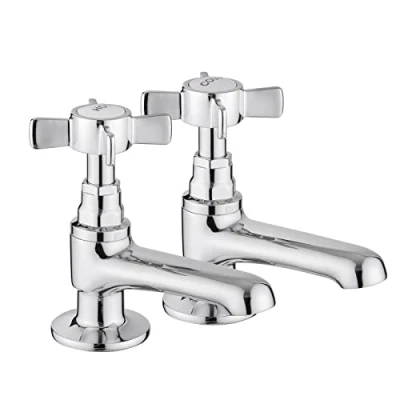 Image of JASSFERRY Pair of Basin Taps Hot and Cold Water Bathroom Sink Tap Chrome Crosshead Handle Lever 1/2&quot; Faucet, Set 2