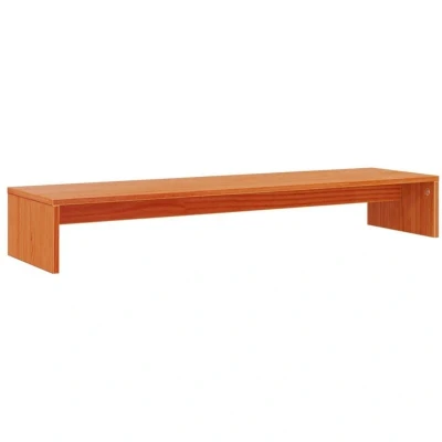 Image of vidaXL Pine Wood Monitor Stand Wax Brown, 100x27x15 cm, Rustic Solid Desk Riser, Office/Living Room