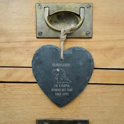 Image of eBuyGB Grandasaurus Hanging Decoration, Dinosaur Heart Slate Hanger, Grandad Birthday Gift, Present for Grandfather