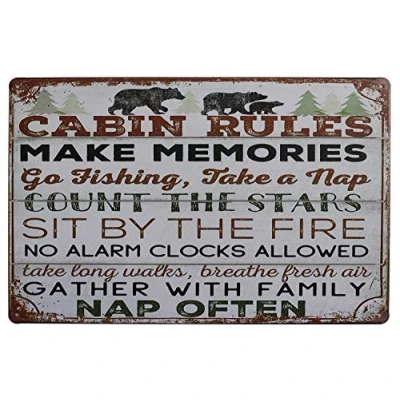 Image of Hioni Cabin Rules, Metal Tin Sign, Vintage Plaque Wall Decor