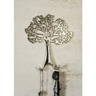 Image of HomeZone Silver Effect Tree of Life Hanging Double Coat Hook Wall Mounted Hanger Peg Home Decor Decorative Bedroom Bathroom Hallway