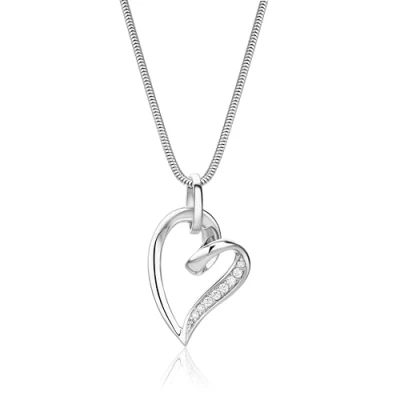 Image of Miore Women&#039;s Sterling Silver Necklace with Love Heart Angled Pendant and White Cubic Zirconia Gem on 45cm Snake Chain 925