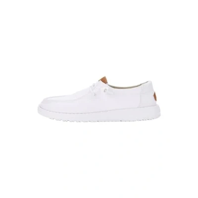Image of HEYDUDE Women&#039;s Wendy Canvas Casual Slip On Flat Shoes Moccasin Style, White, 5 UK