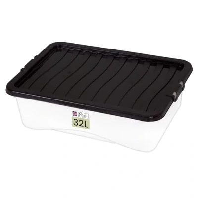 Image of Neat. Plastics 32L Storage Box, Clear Base, Black Lid Organise Easily with Plastic Box Lid, Ideal Boxes for Storage, Durable Lids Pack of 1