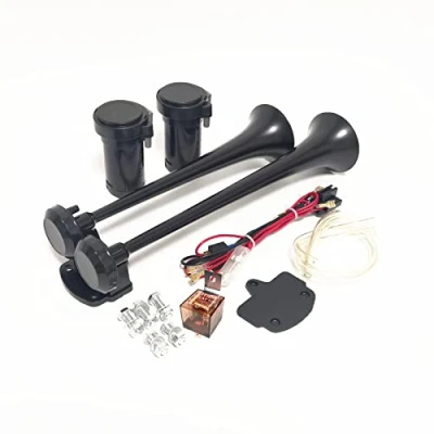 Image of YIYIDA Air horn Car 24V truck 170db Double tube Electric black Waterproof tweeter and bass with Pump Alarm Speaker for Moto Vans ship SUV etc