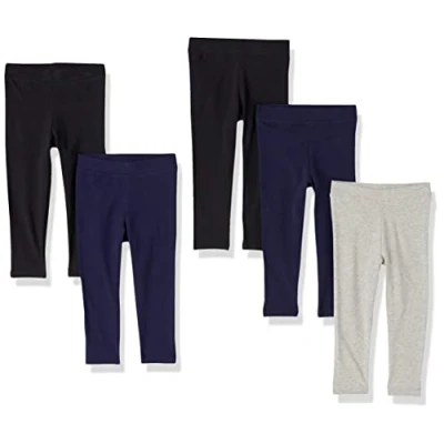 Image of Amazon Essentials Girls&#039; Leggings, Pack of 5, Black/Grey Heather/Navy, 3 Years