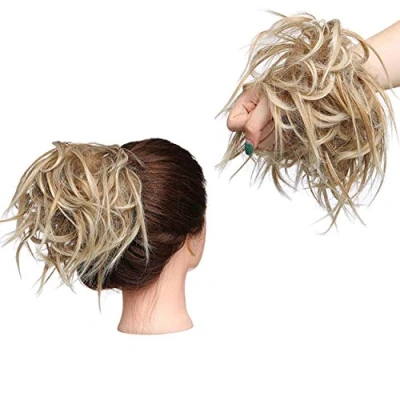 Image of Fashion Tousled Hair Extensions Hairpiece Scrunchie Straight Elastic updo Scrunchy BUN Brown Blonde Instant Ponytail wig Hairdo Sandy to Bleach