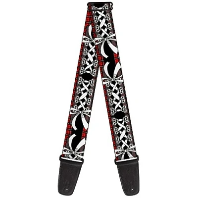 Image of Buckle Down Guitar Strap Corset Lace Up Bow Red Plaid Black 2 Inches Wide