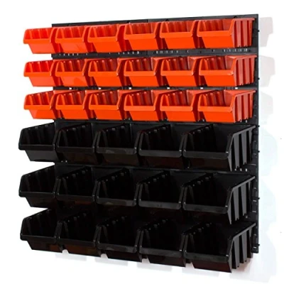Image of Set of 18 orange M and 10 black L size IN Box storage bins louvre