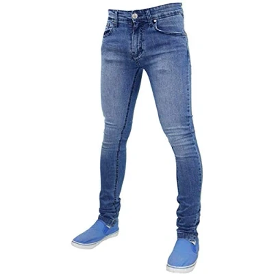 Image of True Face Mens Jeans Skinny Denim Pants Stretch Fit Trouser Zip Fly Elasticated Cotton Bottoms Casual Wear 5 Pockets TF021 30L (30WX34, Light Mid Wash)