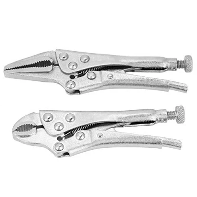 Image of 2 Pcs Locking Pliers, Ground Mouth Pliers Set, Straight Jaw Lock Vise Grip Clamp Hand Tools Made of High Carbon Steel