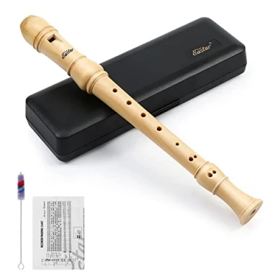Image of Eastar Soprano Recorder Instrument for Kids Adults Beginners, German Fingering C Key Maple Wooden Recorder, 3 Piece With Hard Case, Chart, Cleaning Kit, ERS 31GM