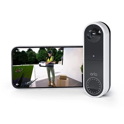 Image of Arlo Essential Wireless Video Doorbell camera, 1080p HD Security WiFi, 2 Way Audio, Motion Detection, Built in Siren, Night Vision, Free Trial of Secure Plan, White