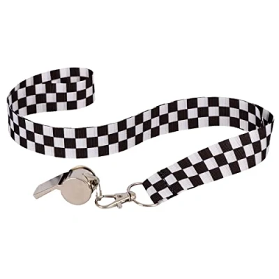 Image of Wicked Costumes Police Whistle on Lanyard Black and White Checker Fancy Dress Accessory