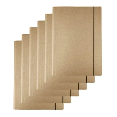 Image of D.RECT Pack of 6 Cardboard Document Folder Kraft Corner Tensioner Organiser Drawing with Elastic Band 300 g