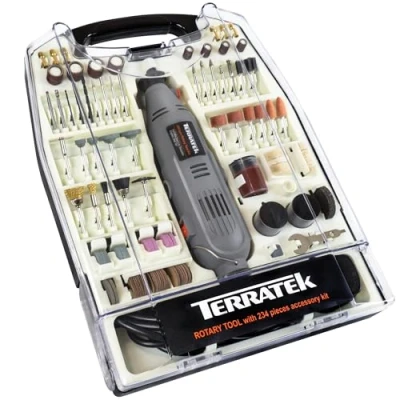 Image of Terratek Corded Rotary Tool 234Pc Accessory Set, 135W Variable Speed 8000 33000RPM, Ideal for DIY Projects, Woodwork, Hobby Craft &amp; Dremel Multi Compatible with Carry Case Included