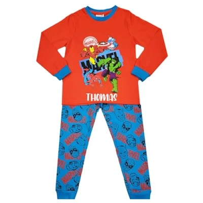Image of Boys Marvel Personalised Pyjamas Spiderman Hulk Iron Man Nightwear (Personalised Marvel, 3 4 Years)