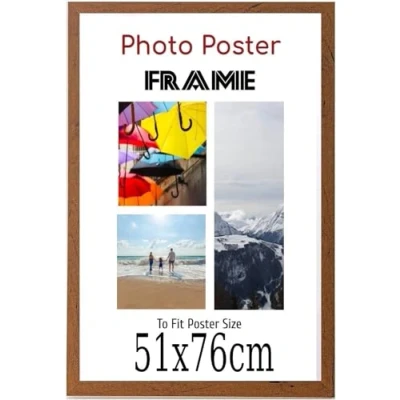 Image of Walnut 51x 76 cm Poster Frames Large MDF Wooden 51x76cm Both Ways Wall Hanging Gallery Living Room Picture Frame With Styrene Shatterproof Perspex Sheets