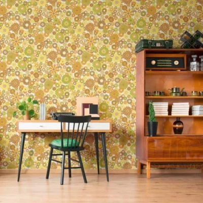 Image of A.S. Création Retro 70&#039;s Daisy Floral Wallpaper Yellow/Green/Brown/Orange/Cream Chic 395355 8.50m x 0.53m Paste The Wall
