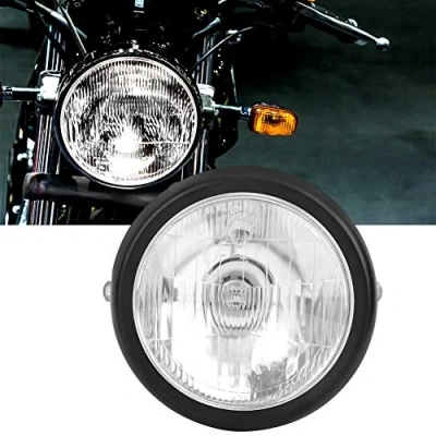 Image of Terisass Motorcycle Led Headlight Retro Style Motorbike Round Front Headlamp Black Alloy Shell White Lens Motor Head Lamp for Cg125 Gn125