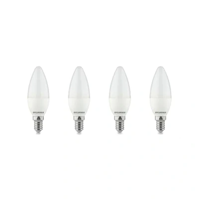Image of Sylvania LED Bulb, E14 Socket, 470 Lumen, Homelight (2700 Kelvin), 5 Watt Power, 15000 Hours Life, 35 mm Diameter, 80 Length, White Pack of 4