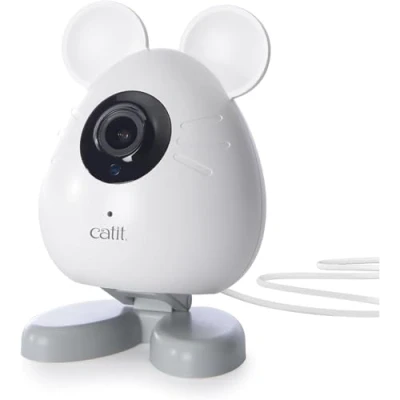 Image of Catit PIXI Smart Mouse Shaped Cat indoor Camera, App Controlled Pet, White