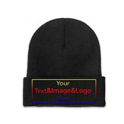 Image of Custom Winter Hat Beanie for Men &amp; Women Slouch Black Your Text&amp;Image&amp;Logo Here Personalized Knit