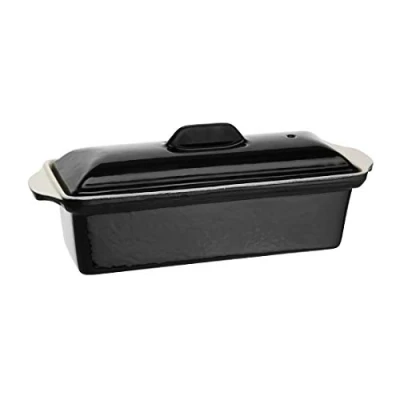 Image of Vogue Cast Iron Pate Terrine Mould 1.3 Litre, Black, Size: 90(H) x 310(W) 100(D)mm, Enamelled Iron, Induction Compatible, Suitable for all Oven &amp; Hob Types, U559