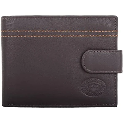 Image of Mens Gents Genuine Leather Contrast Stitching Credit Card Holder Wallet Dark Brown