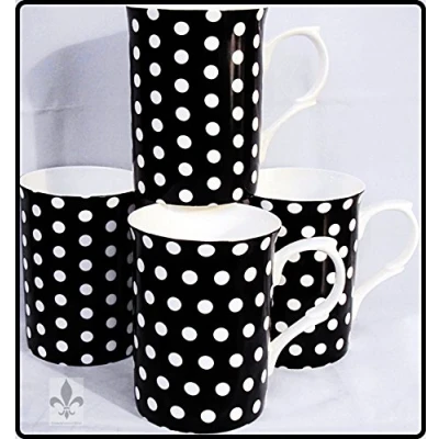 Image of fromeuropewithlove Black Dots Mugs Set of 6 Fine Bone China Hand Decorated in the UK