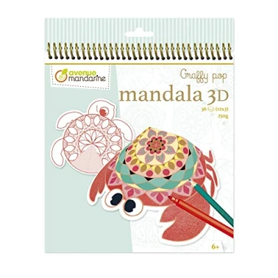 Image of Avenue Mandarine Ref GY094C Graffy Pop 3D Mandala Colouring Book Animals of the Sea 36 Pre Cut Pages, 12 Designs, 250gsm Micro Perforated Paper, Suitable for Ages 6+