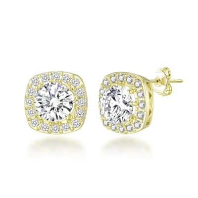 Image of Philip Jones Gold Plated Square Halo Earrings Created with Zircondia® Crystals