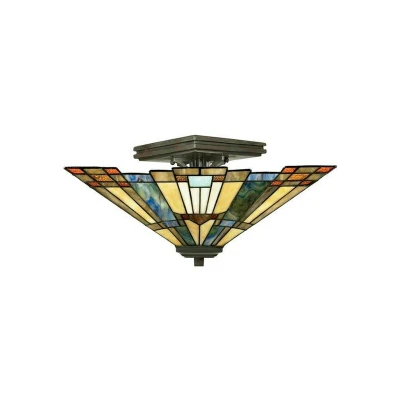 Image of Inglenook 2 Light Tiffany Semi Flush Ceiling Bronze, E27