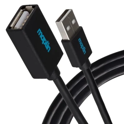 Image of Maplin USB A Male to Female Extension Cable 0.75m Black