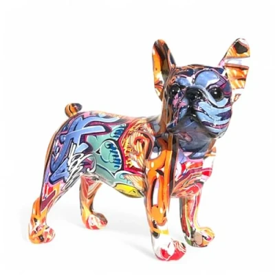 Image of Animal Crackers Graffiti Art French Bulldog figurine, bright coloured glossy finish home decoration, Frenchie lover collectable, gift boxed