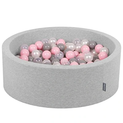 Image of KiddyMoon 90X30cm/300 Balls ∅ 7Cm / 2.75In Baby Foam Ball Pit Made In EU, Light Grey:Pearl/Grey/Transparent/Light Pink