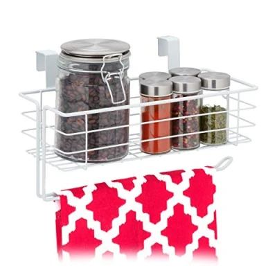 Image of Relaxdays Hanging Basket, Lattice Storage with Roll Holder or Towel, Kitchen &amp; Bathroom, Metal, HWD: 18x31x17 cm, White