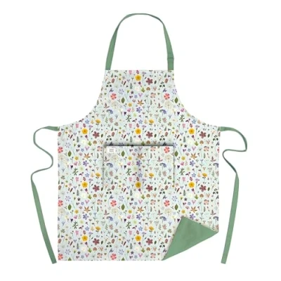 Image of Museums &amp; Galleries Adjustable Apron Pressed Flowers Mint Meadow by Helen Ahpornsiri Artistic Floral Design Organic Cotton Stylish Home Accessory