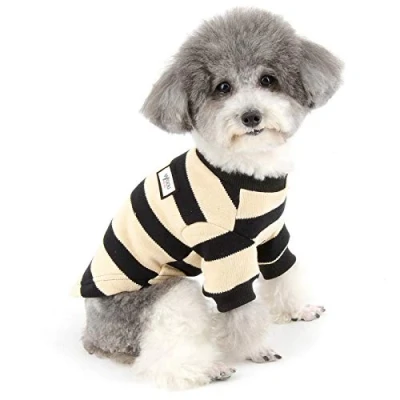 Image of ZUNEA Small Dog Sweater Coat Winter Warm Knitted Jumper Puppy Clothes Soft Cotton Striped Pet Pullover Knitwear Chihuahua Doggie Jacket Apparel for Dogs Girl Boy Black L