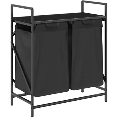 Image of vidaXL Laundry Basket 2 Compartments with Shelf Black Oak