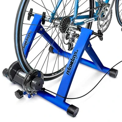 Image of Relaxdays Indoor Bicycle Resistance Trainer, 6 Gears, for 26 28&quot; Wheels Cycling Stand, Cardio Workout, Blue