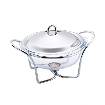 Image of Silver Rectangle Stainless Steel Hot Plate Food Warmer Tray Candle Buffet Adjustable Server Dish (Food 2.4l Soup)