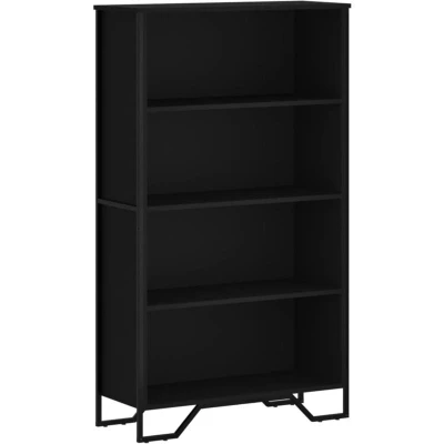 Image of vidaXL Black Bookcase Bookshelf/Book Rack Storage Cabinet Engineered Wood &amp; Metal Bedroom, Living Room, Office 80 x 31 137.5 cm Modern Style