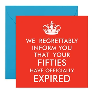 Image of Central 23 Happy 60th Birthday Card &#039;Fifties Have Expired&#039; Funny Cards for Women Men Age 60 Dad Mum Husband Wife Year Old Comes With Fun Stickers