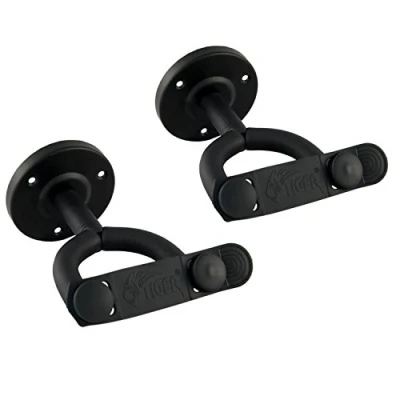 Image of TIGER GST42 2 BK Guitar Wall Hangers Secure Mount Hook with Optional Securing Strap Pack of
