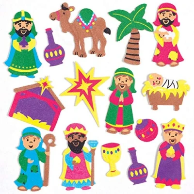Image of Baker Ross AT136 Nativity Foam Stickers, Christmas Arts and Crafts (Pack of 120), Assorted