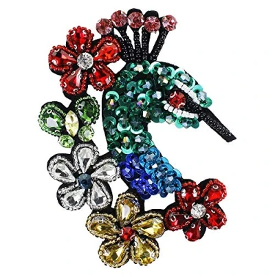 Image of EMDOMO Rhinestone Beaded Peacock Patch Sew on Beading Sequin Applique for Clothes Shoes Bags Decorated DIY Sewing 2pieces